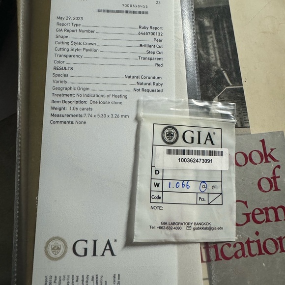 Very Rare 1.066 Carat Ruby, UNTREATED, Natural, Pear Shaped, GIA CERTIFIED - Picture 4 of 5